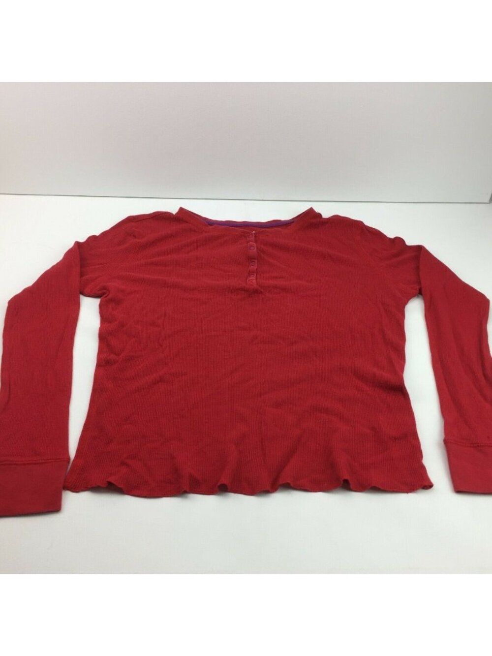 Sleep Sense Womens Red Long Sleeve Thermal Shirt Top 1/4 Button Medium